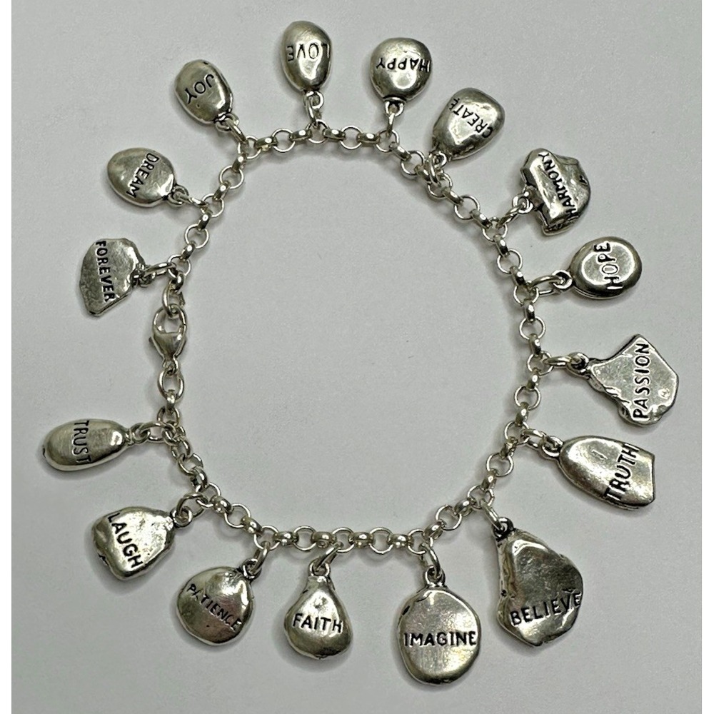 Sterling Silver Meditation Bracelet Charms Inspirational 925 DV Pebble Dangle